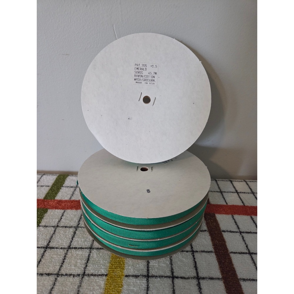 Vintage Emerald Green Grosgrain Ribbon 50 Yards Rayon Cotton USA 5 Spools